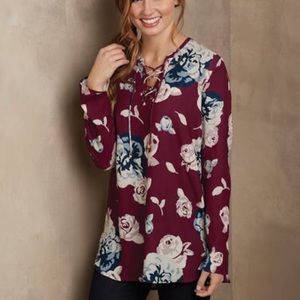 Mud Pie Lace Up Floral Top